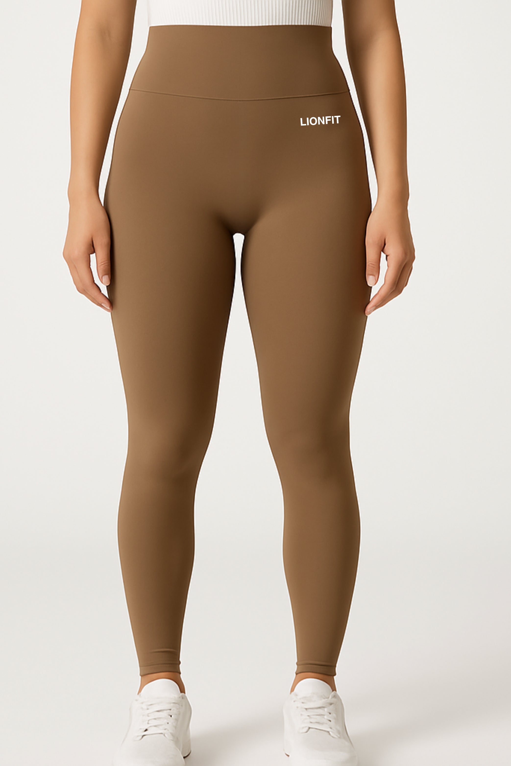 Lina seamless high waist leggings in mocha kleur voorkant zicht met hoge taille en shaping effect