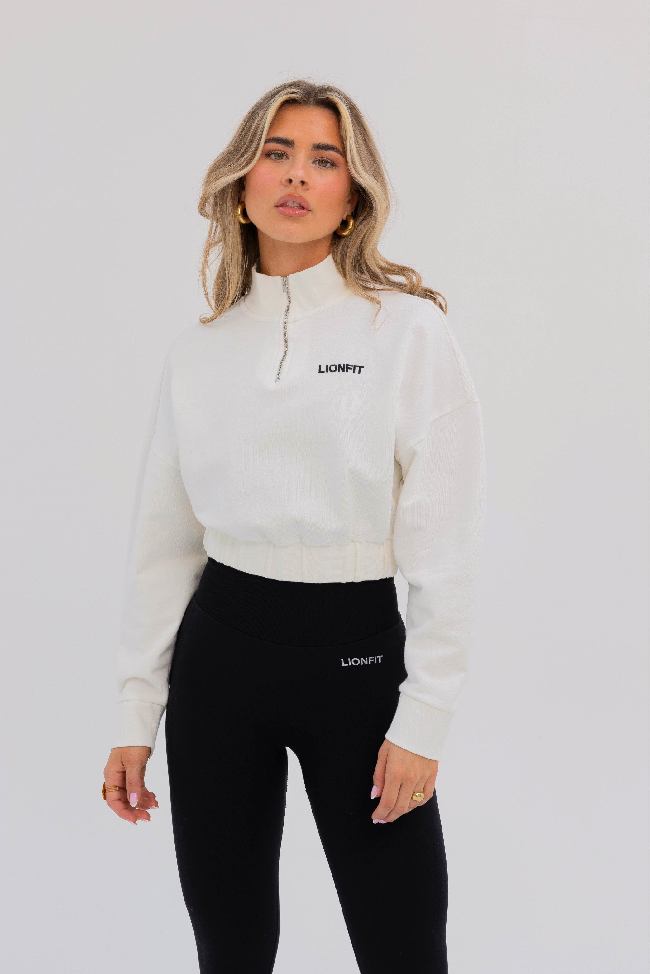 Kion Cropped Halfzip Top Off White - Lionfit