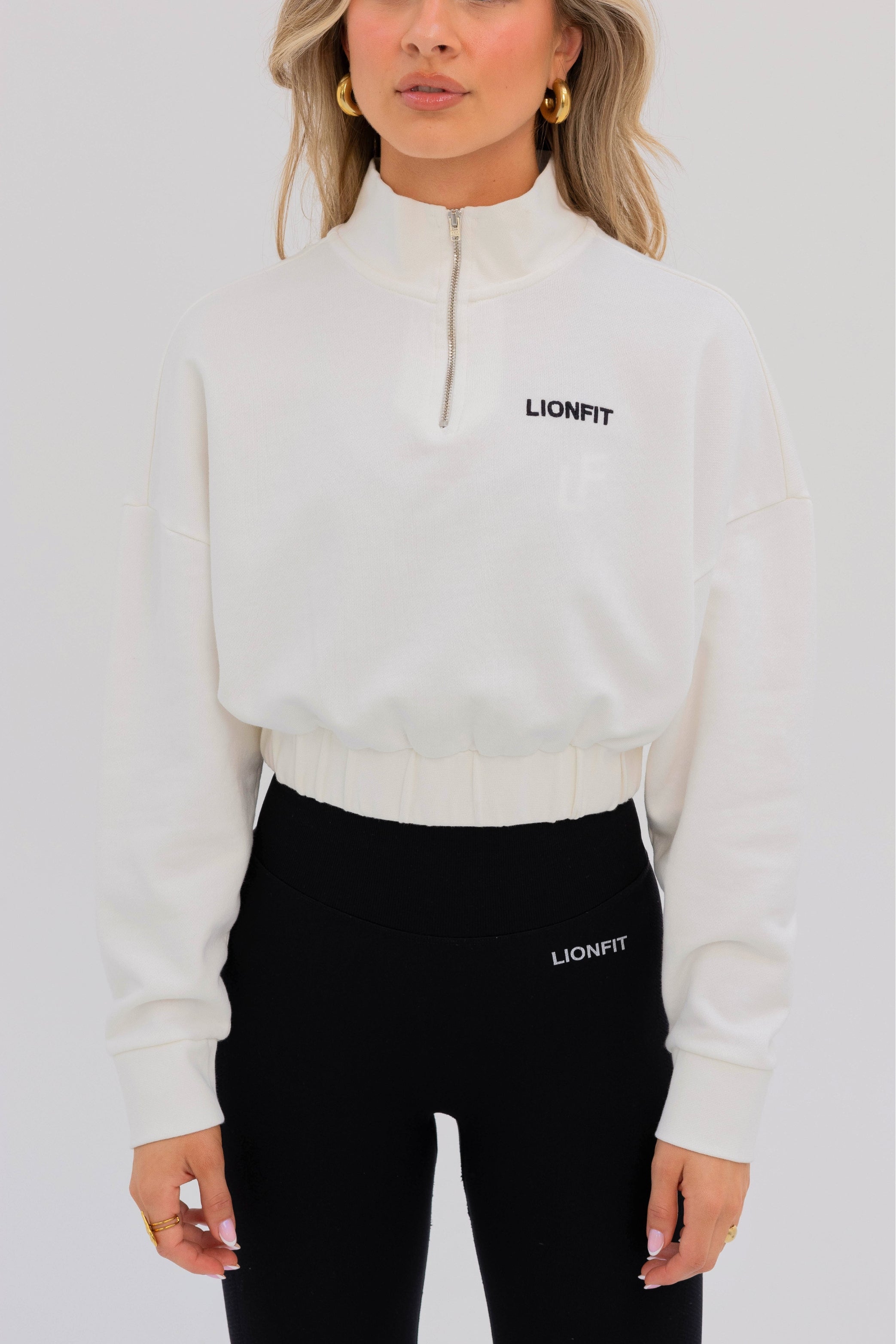 Kion Cropped Halfzip Top Off White - Lionfit